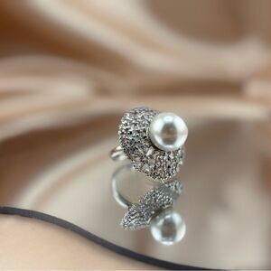 Elegant Pearl & AAA Cubic Zirconia Statement Ring